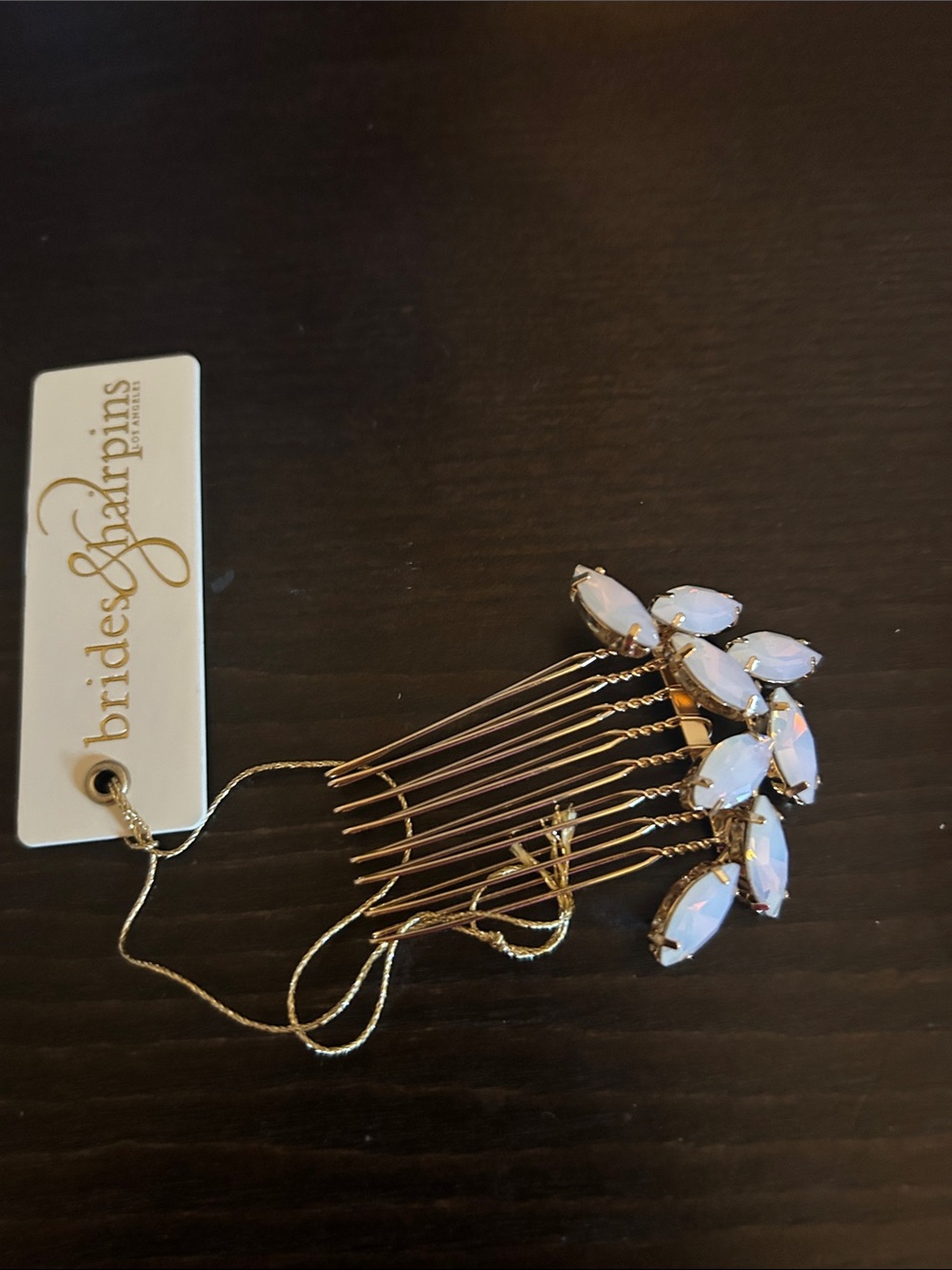 Brides & Hairpins Gold Bridal Hair Comb with Opal White Stones - Picture 2 of 2